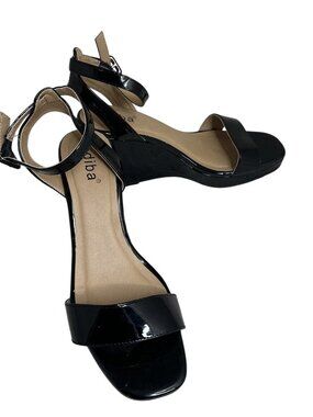 Diba Black Patent Leather Open Toe Wedge Sandals Size 10M